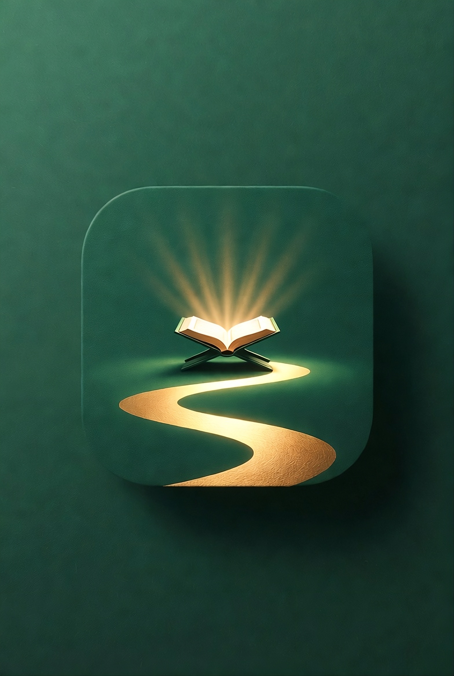 Furqanly app icon concept with illuminated Quran and golden path