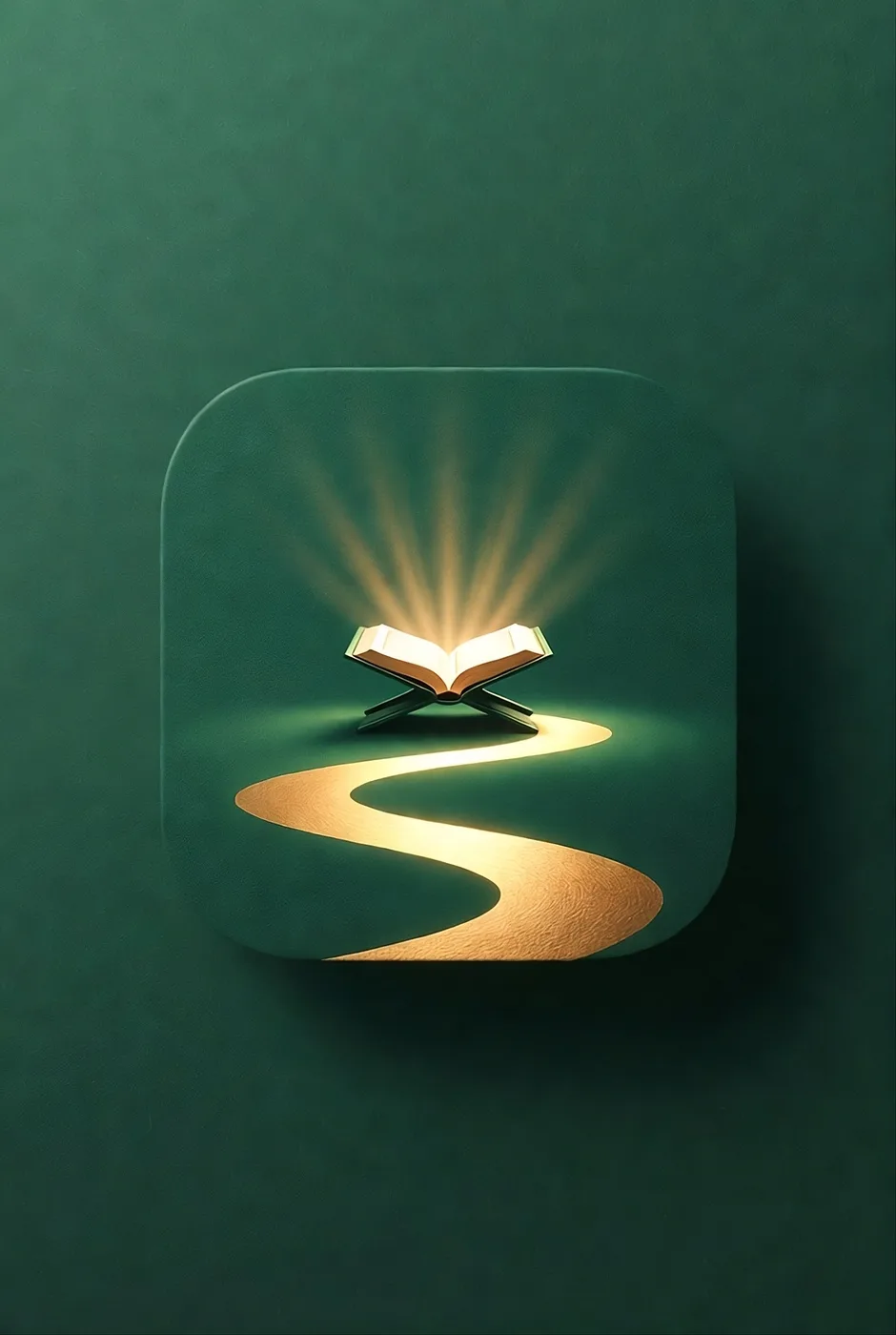 Furqanly app icon concept with illuminated Quran and golden path