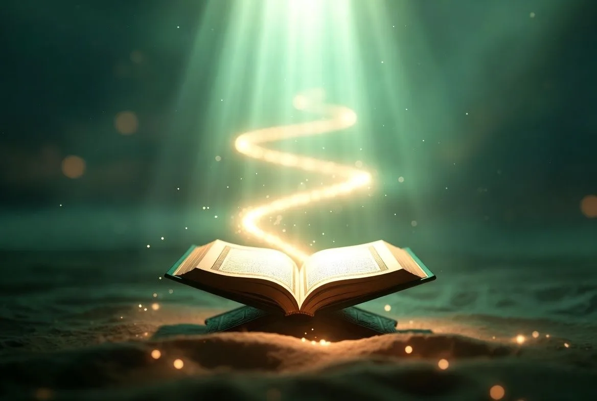 Furqanly Quran artwork with illuminated open Quran
